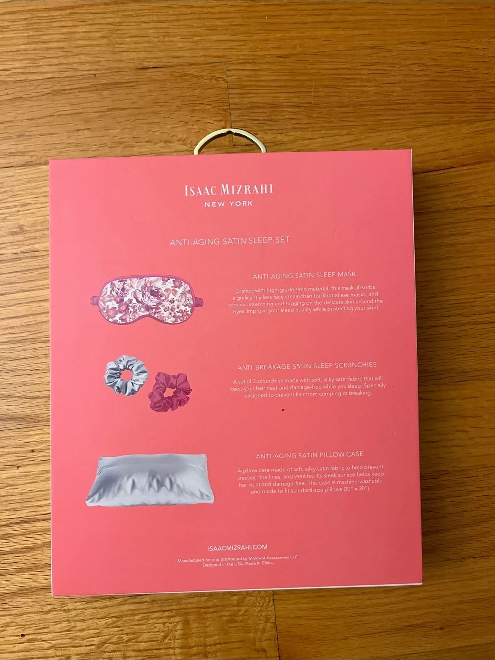 NWT Isaac Mizrahi Pink Floral Satin Sleep Mask with Pink & Cream Scrunchies